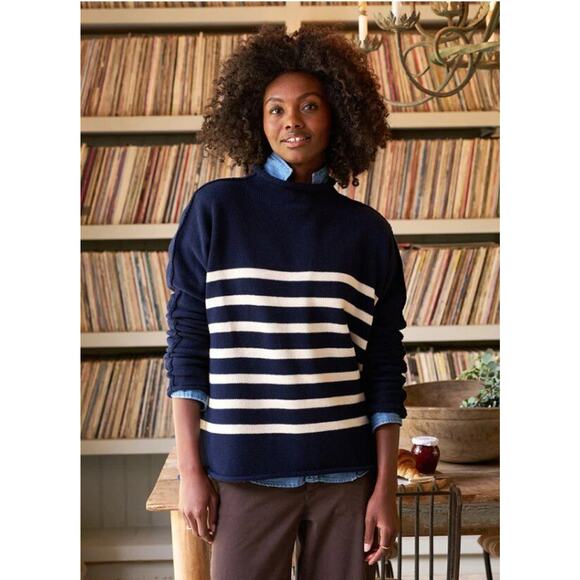 FRANK & EILEEN Sz M Medium Monterey Pullover Sweater Navy Stripe - Picture 6 of 10